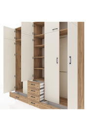 Hyperion Dolap 6 Raflı 6 Çekmeceli 4 Askılı 220x44x243 Çam-Aytaşı/Çam