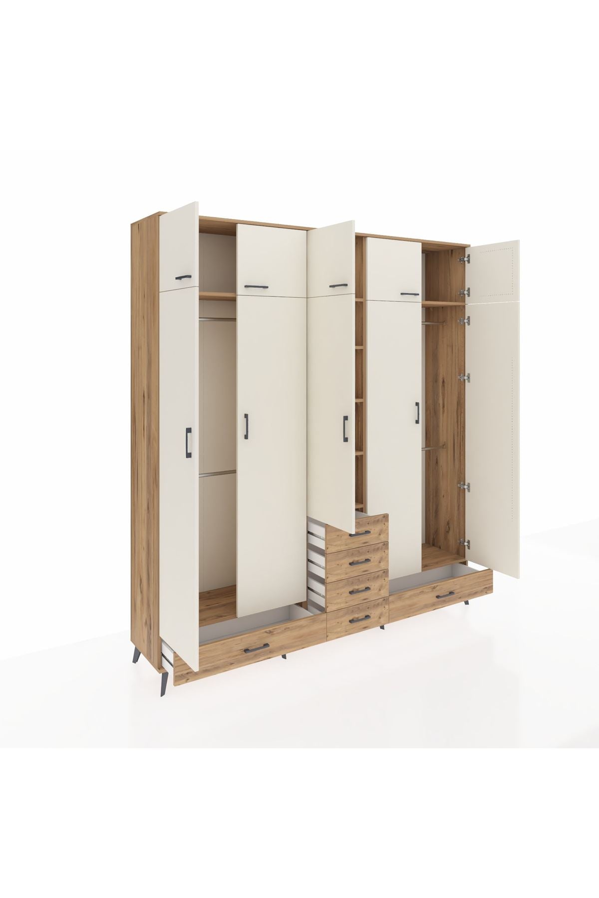 Hyperion Dolap 6 Raflı 6 Çekmeceli 4 Askılı 220x44x243 Çam-Aytaşı/Çam