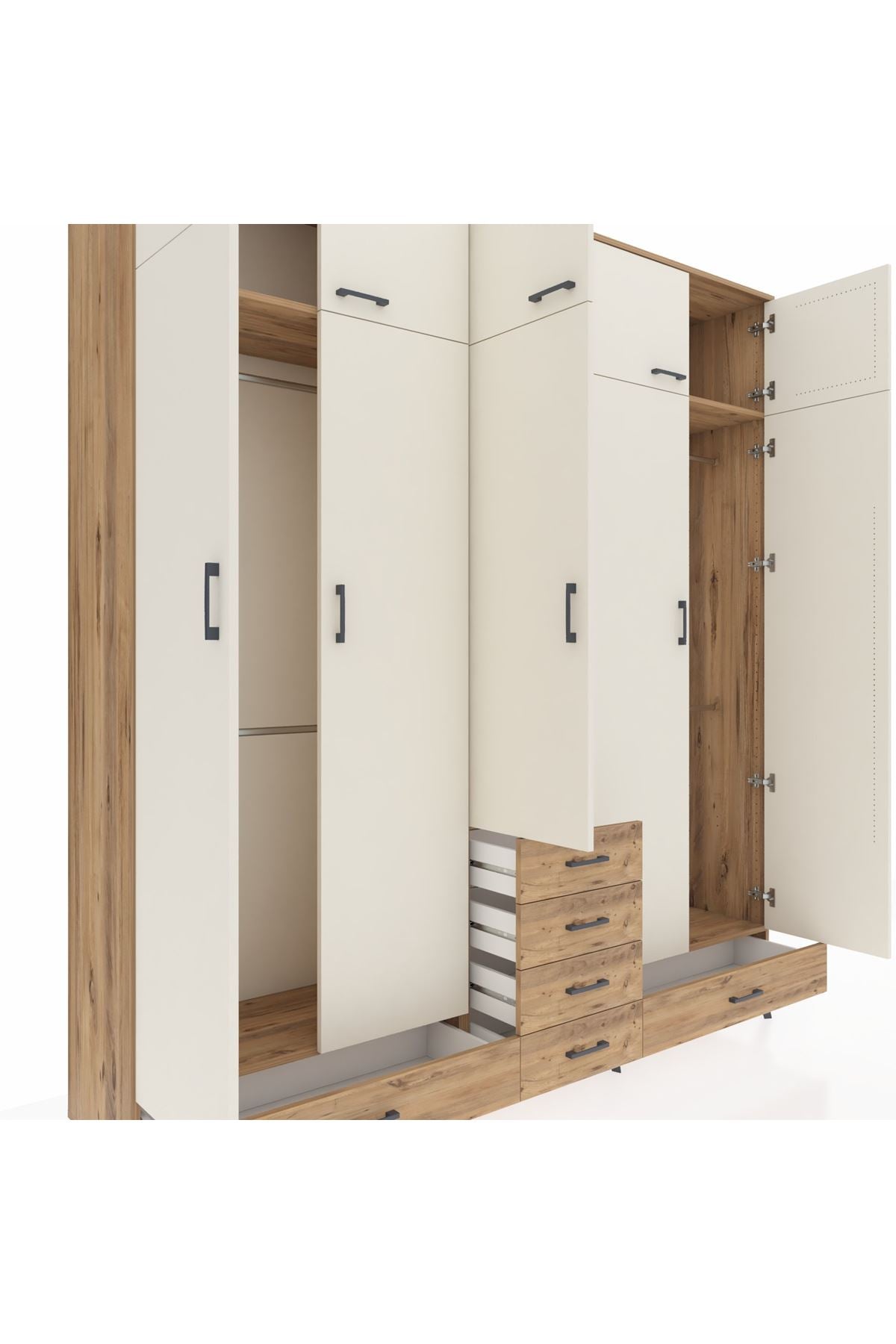 Hyperion Dolap 6 Raflı 6 Çekmeceli 4 Askılı 220x44x243 Çam-Aytaşı/Çam