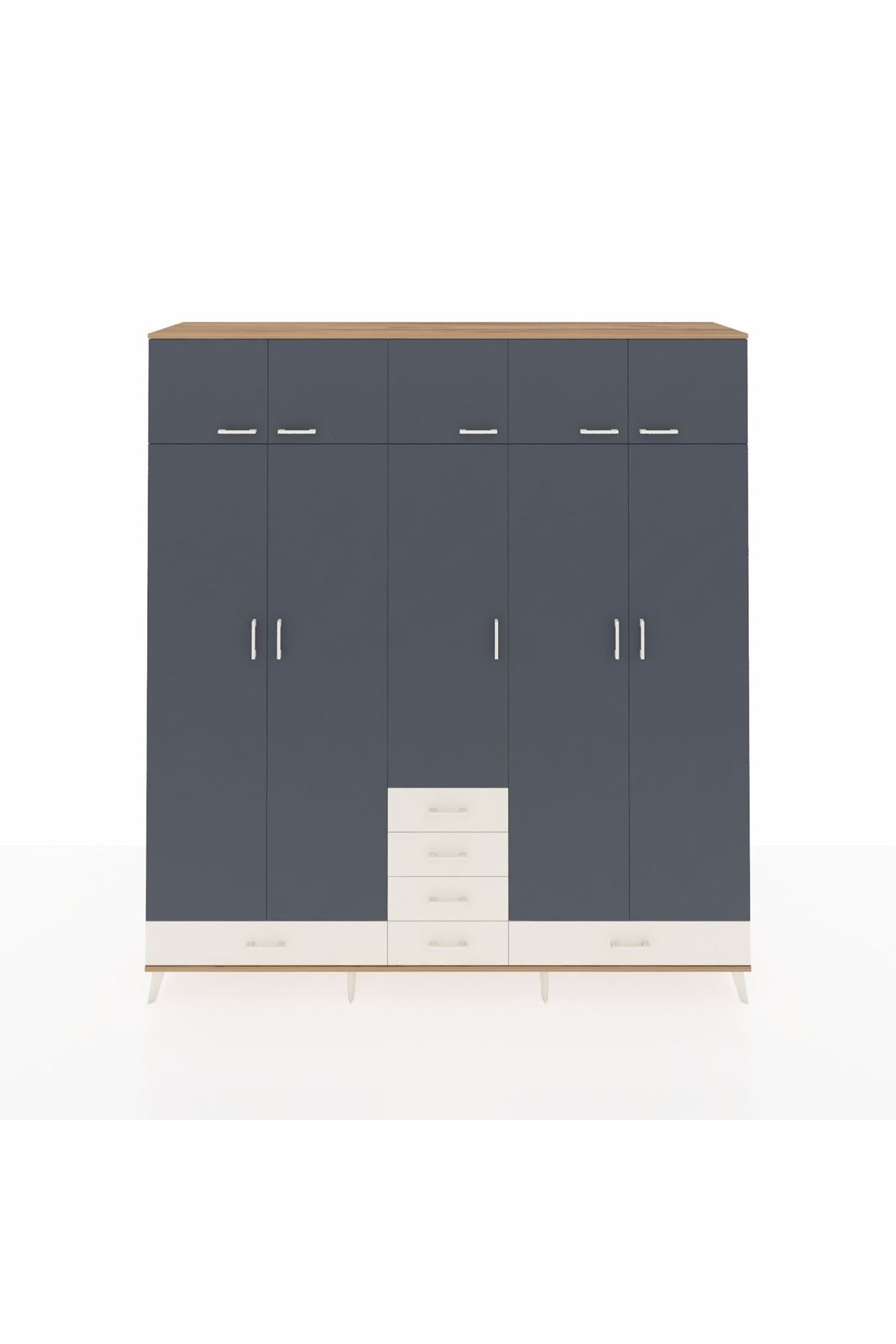 Hyperion Dolap 6 Raflı 6 Çekmeceli 4 Askılı 220x44x243 Çam-Antrasit/Aytaşı