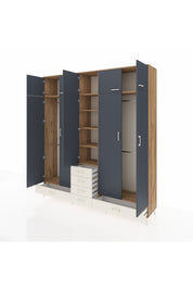 Hyperion Dolap 6 Raflı 6 Çekmeceli 4 Askılı 220x44x243 Çam-Antrasit/Aytaşı