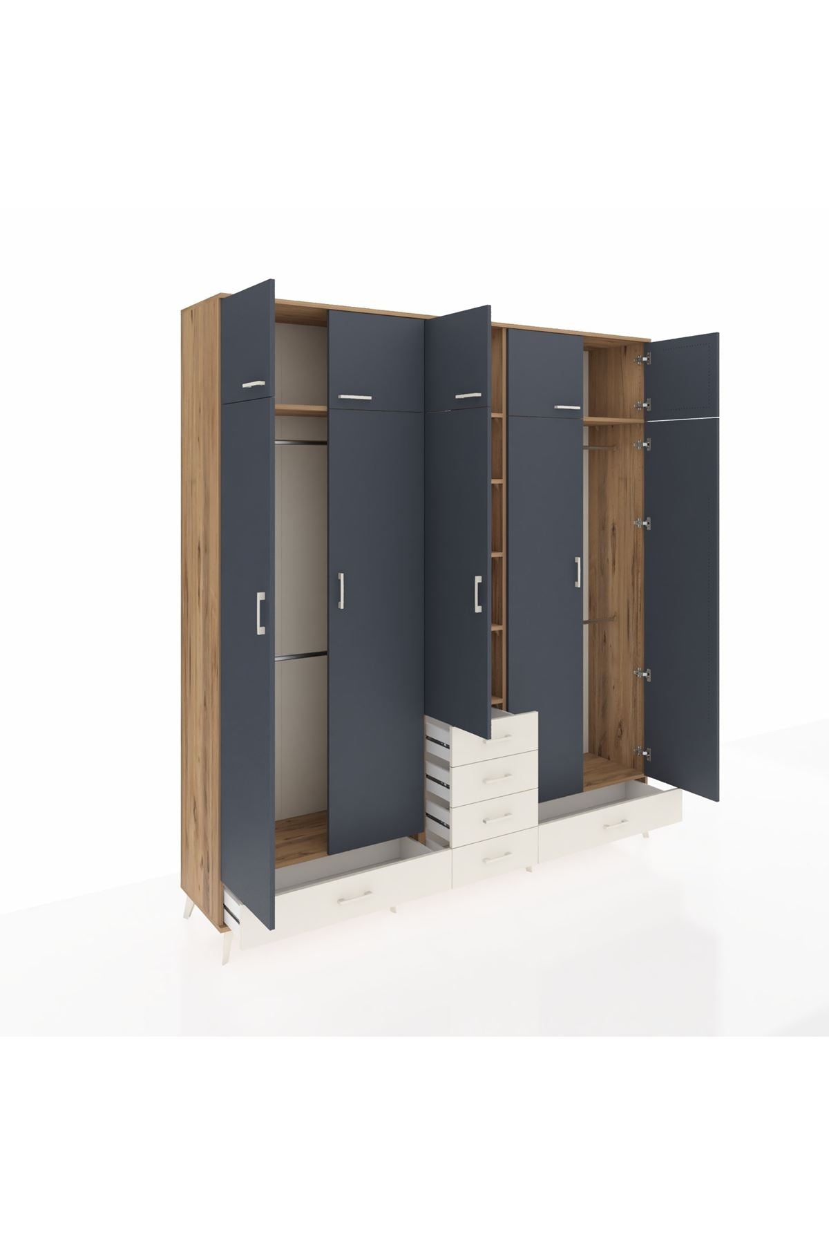 Hyperion Dolap 6 Raflı 6 Çekmeceli 4 Askılı 220x44x243 Çam-Antrasit/Aytaşı