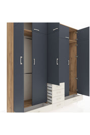 Hyperion Dolap 6 Raflı 6 Çekmeceli 4 Askılı 220x44x243 Çam-Antrasit/Aytaşı