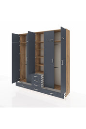 Hyperion Dolap 6 Raflı 6 Çekmeceli 4 Askılı 220x44x243 Çam-Antrasit/Antrasit