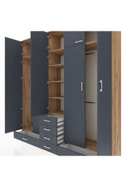 Hyperion Dolap 6 Raflı 6 Çekmeceli 4 Askılı 220x44x243 Çam-Antrasit/Antrasit