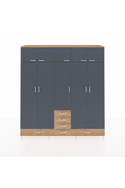 Hyperion Dolap 6 Raflı 6 Çekmeceli 4 Askılı 220x44x243 Çam-Antrasit/Çam