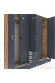 Hyperion Dolap 6 Raflı 6 Çekmeceli 4 Askılı 220x44x243 Çam-Antrasit/Antrasit