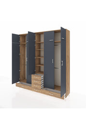 Hyperion Dolap 6 Raflı 6 Çekmeceli 4 Askılı 220x44x243 Çam-Antrasit/Çam