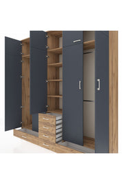 Hyperion Dolap 6 Raflı 6 Çekmeceli 4 Askılı 220x44x243 Çam-Antrasit/Çam