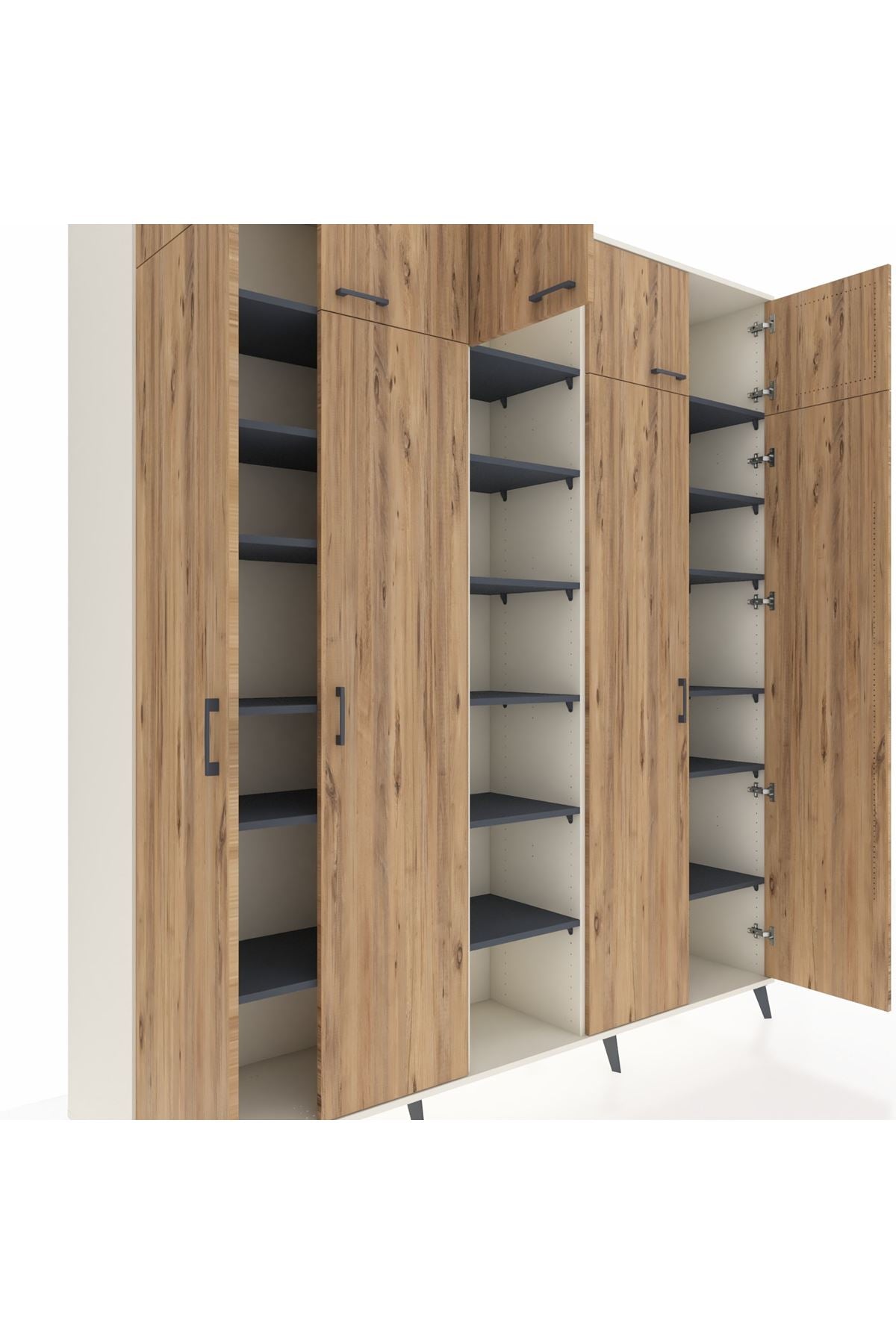 Hyperion Dolap 18 Raflı 9 Kapaklı 220x44x243 Aytaşı-Çam/Antrasit