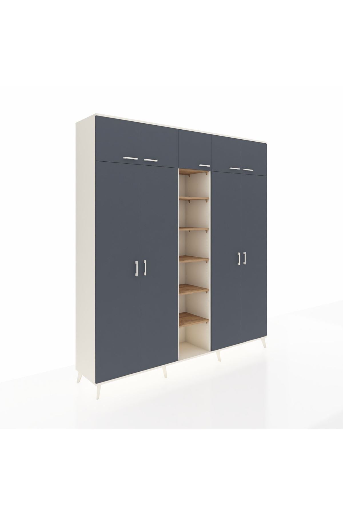 Hyperion Dolap 18 Raflı 9 Kapaklı 220x44x243 Aytaşı-Antrasit/Çam