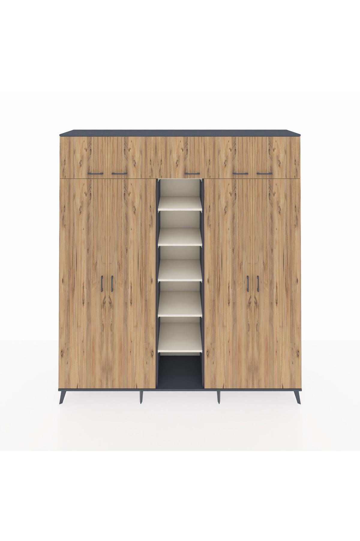 Hyperion Dolap 18 Raflı 9 Kapaklı 220x44x243 Antrasit-Çam/Aytaşı