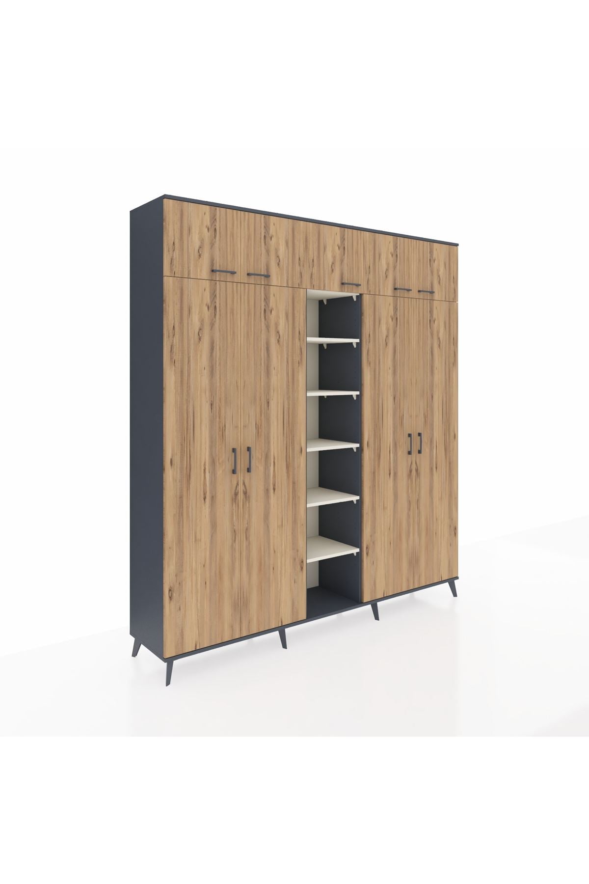 Hyperion Dolap 18 Raflı 9 Kapaklı 220x44x243 Antrasit-Çam/Aytaşı