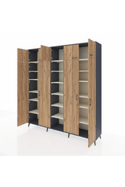 Hyperion Dolap 18 Raflı 9 Kapaklı 220x44x243 Antrasit-Çam/Aytaşı