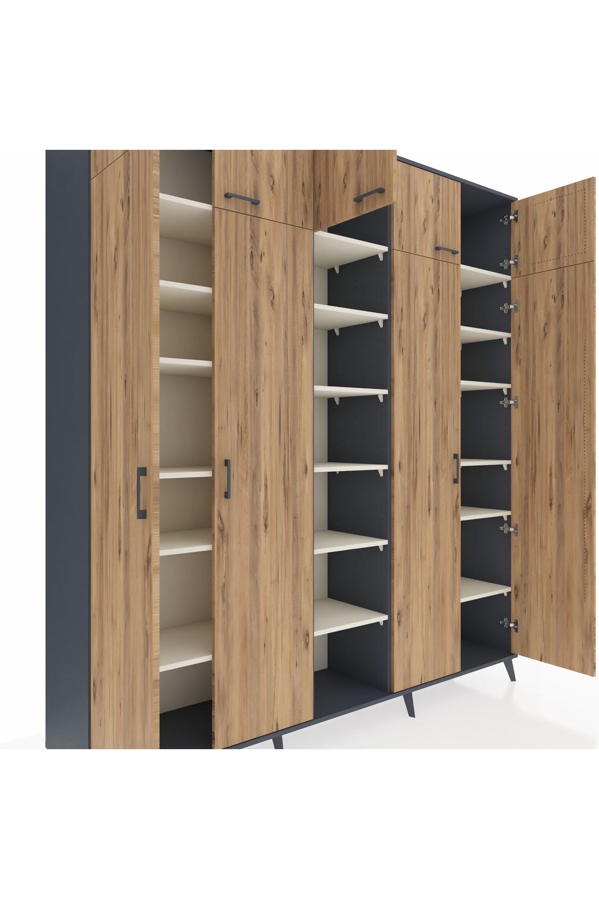 Hyperion Dolap 18 Raflı 9 Kapaklı 220x44x243 Antrasit-Çam/Aytaşı