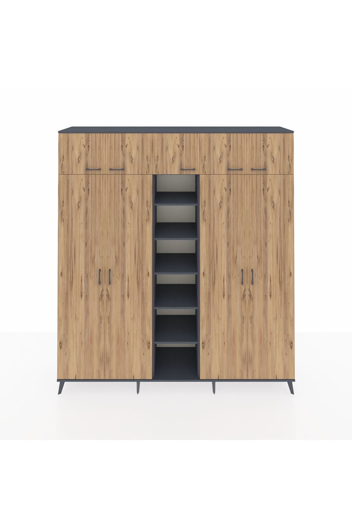 Hyperion Dolap 18 Raflı 9 Kapaklı 220x44x243 Antrasit-Çam/Antrasit