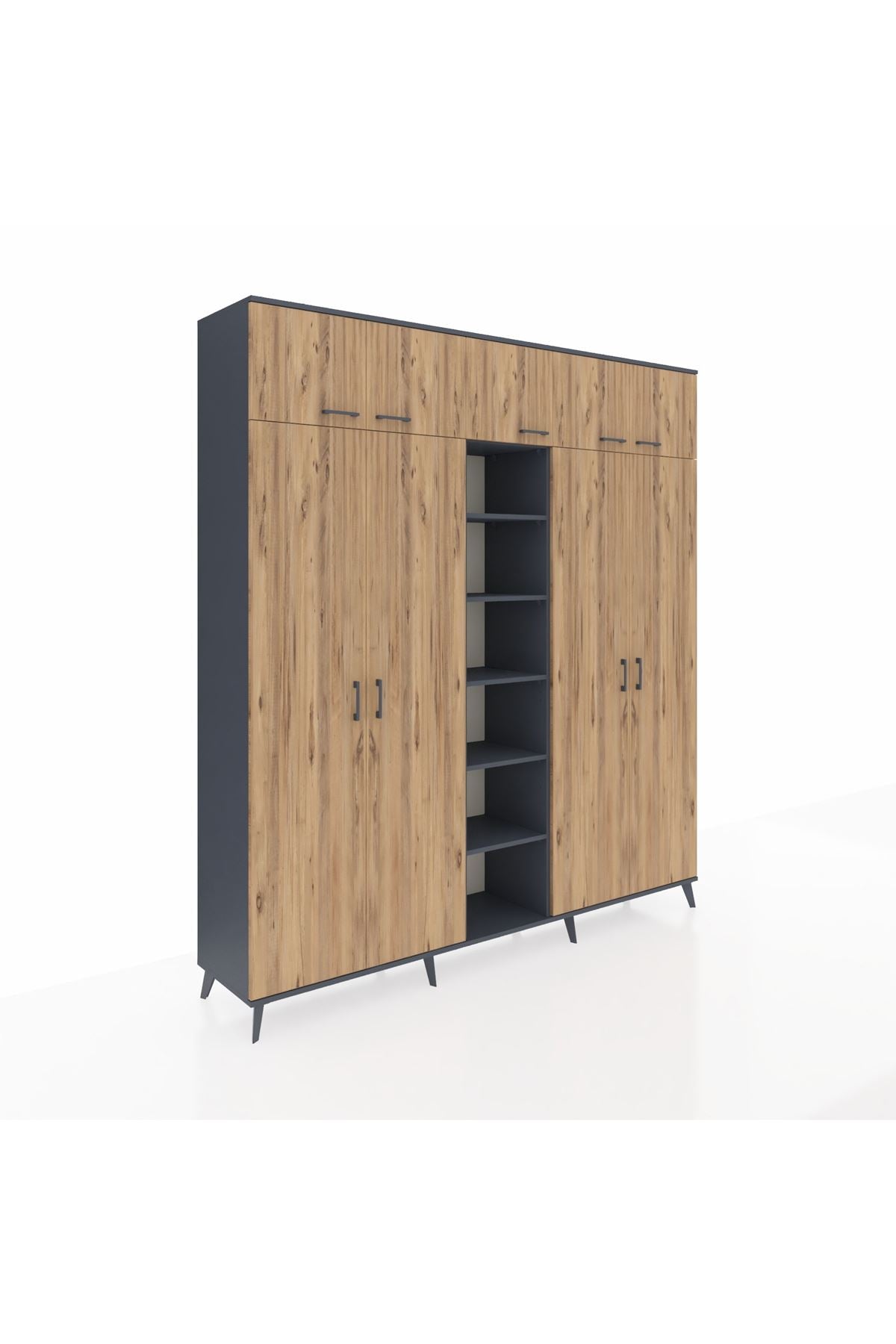 Hyperion Dolap 18 Raflı 9 Kapaklı 220x44x243 Antrasit-Çam/Antrasit