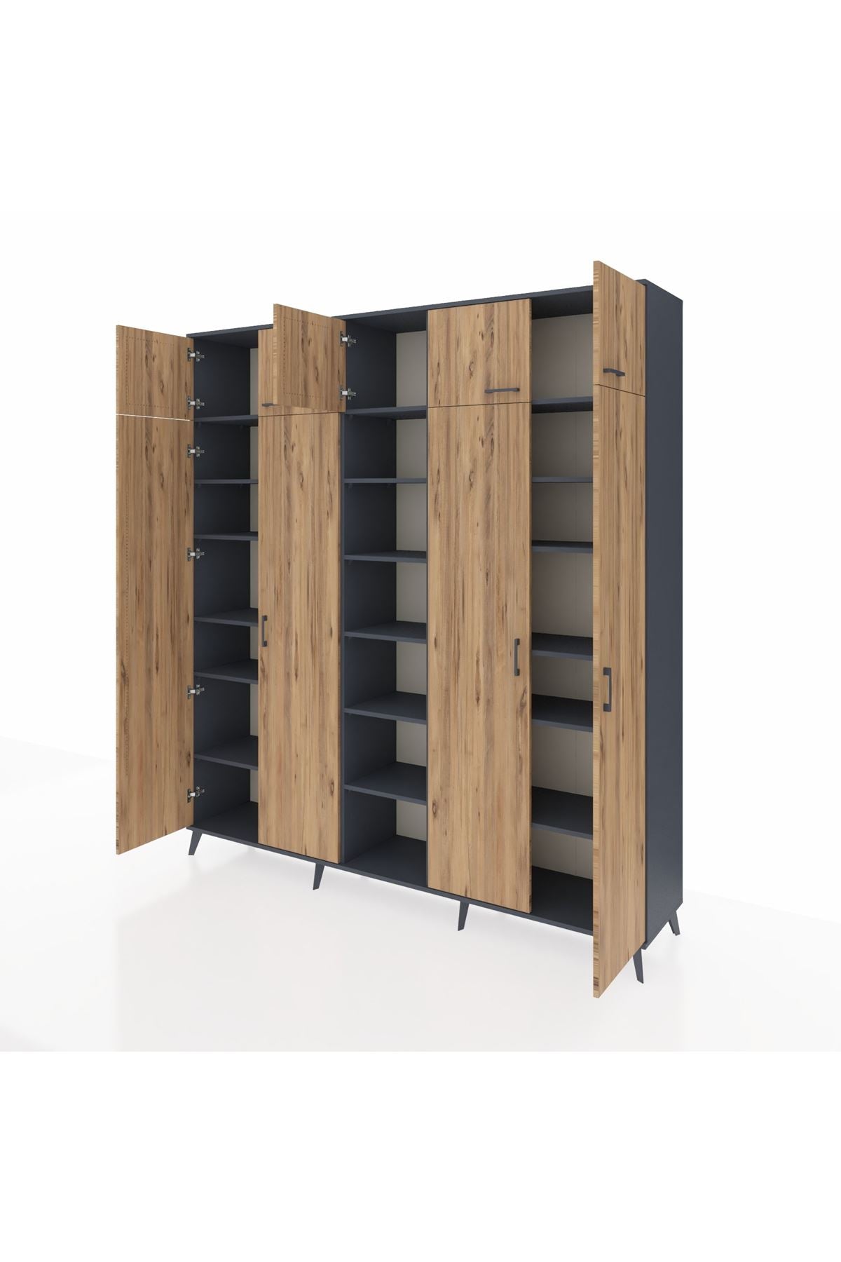 Hyperion Dolap 18 Raflı 9 Kapaklı 220x44x243 Antrasit-Çam/Antrasit