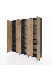 Hyperion Dolap 18 Raflı 9 Kapaklı 220x44x243 Antrasit-Çam/Antrasit