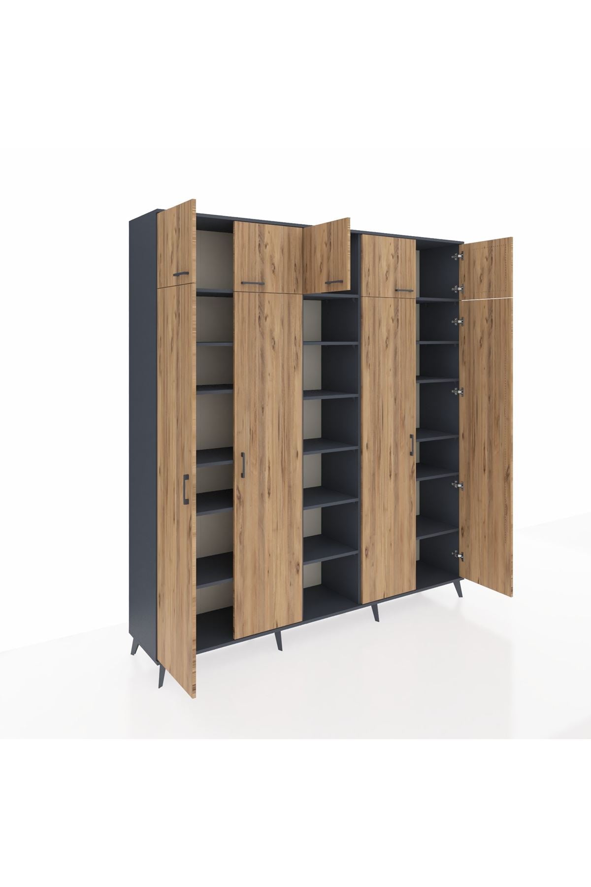 Hyperion Dolap 18 Raflı 9 Kapaklı 220x44x243 Antrasit-Çam/Antrasit