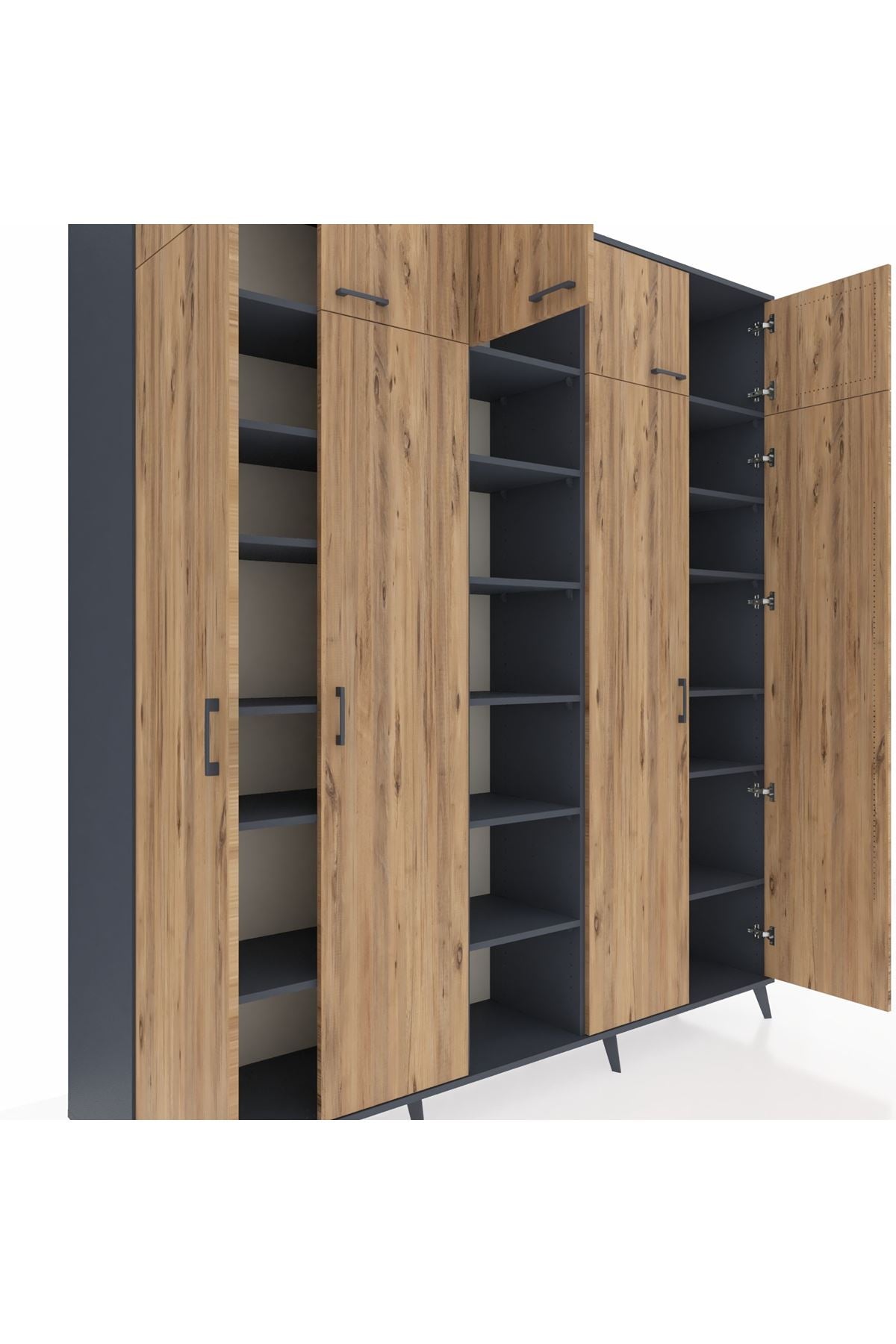 Hyperion Dolap 18 Raflı 9 Kapaklı 220x44x243 Antrasit-Çam/Antrasit