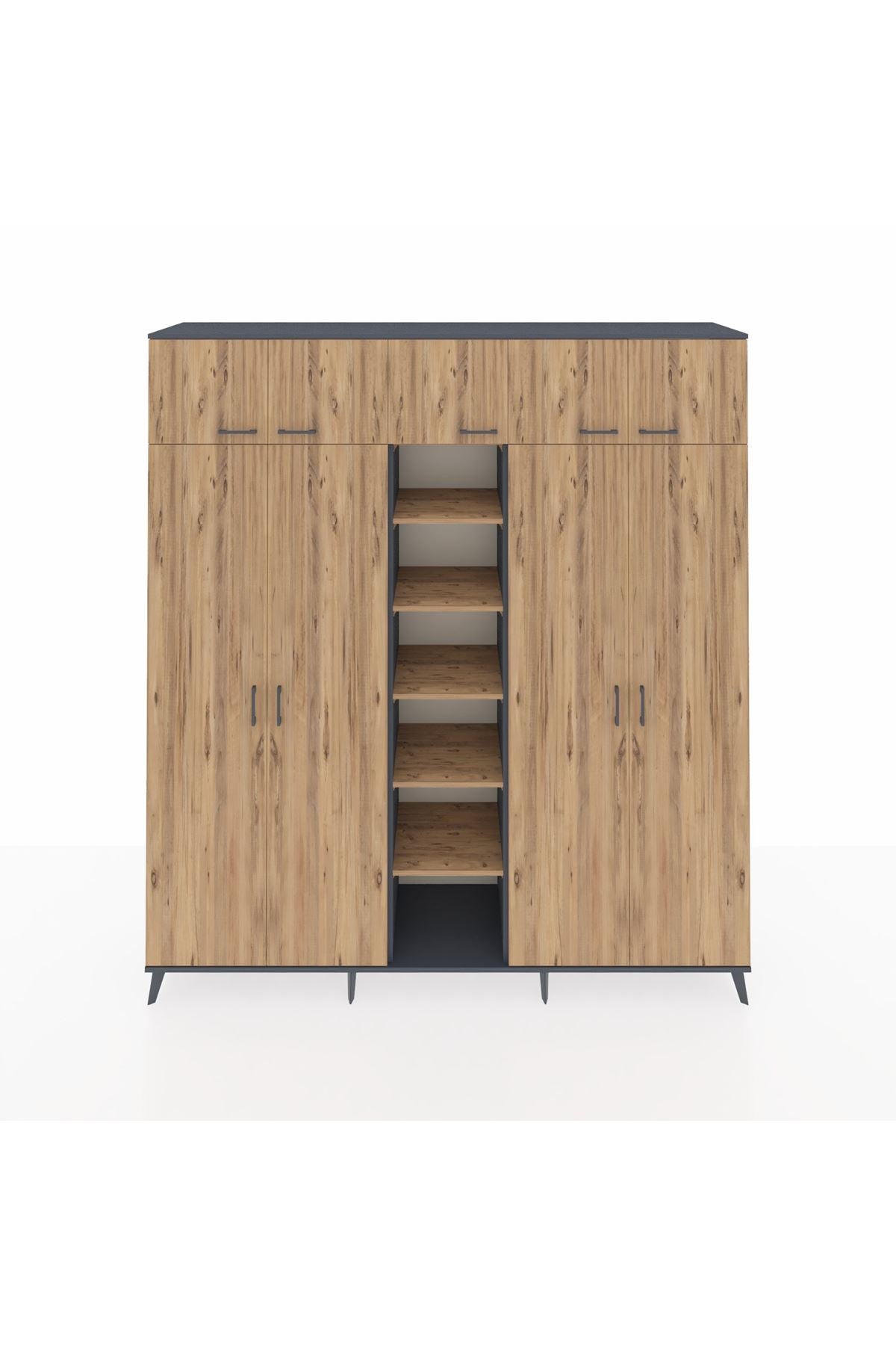 Hyperion Dolap 18 Raflı 9 Kapaklı 220x44x243 Antrasit-Çam/Çam