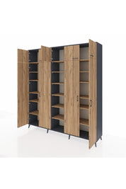 Hyperion Dolap 18 Raflı 9 Kapaklı 220x44x243 Antrasit-Çam/Çam