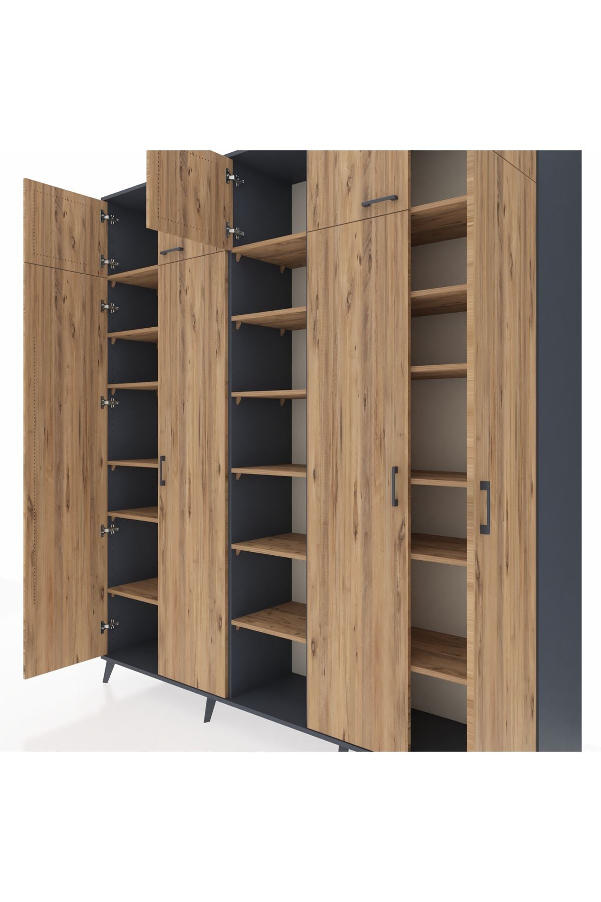 Hyperion Dolap 18 Raflı 9 Kapaklı 220x44x243 Antrasit-Çam/Çam