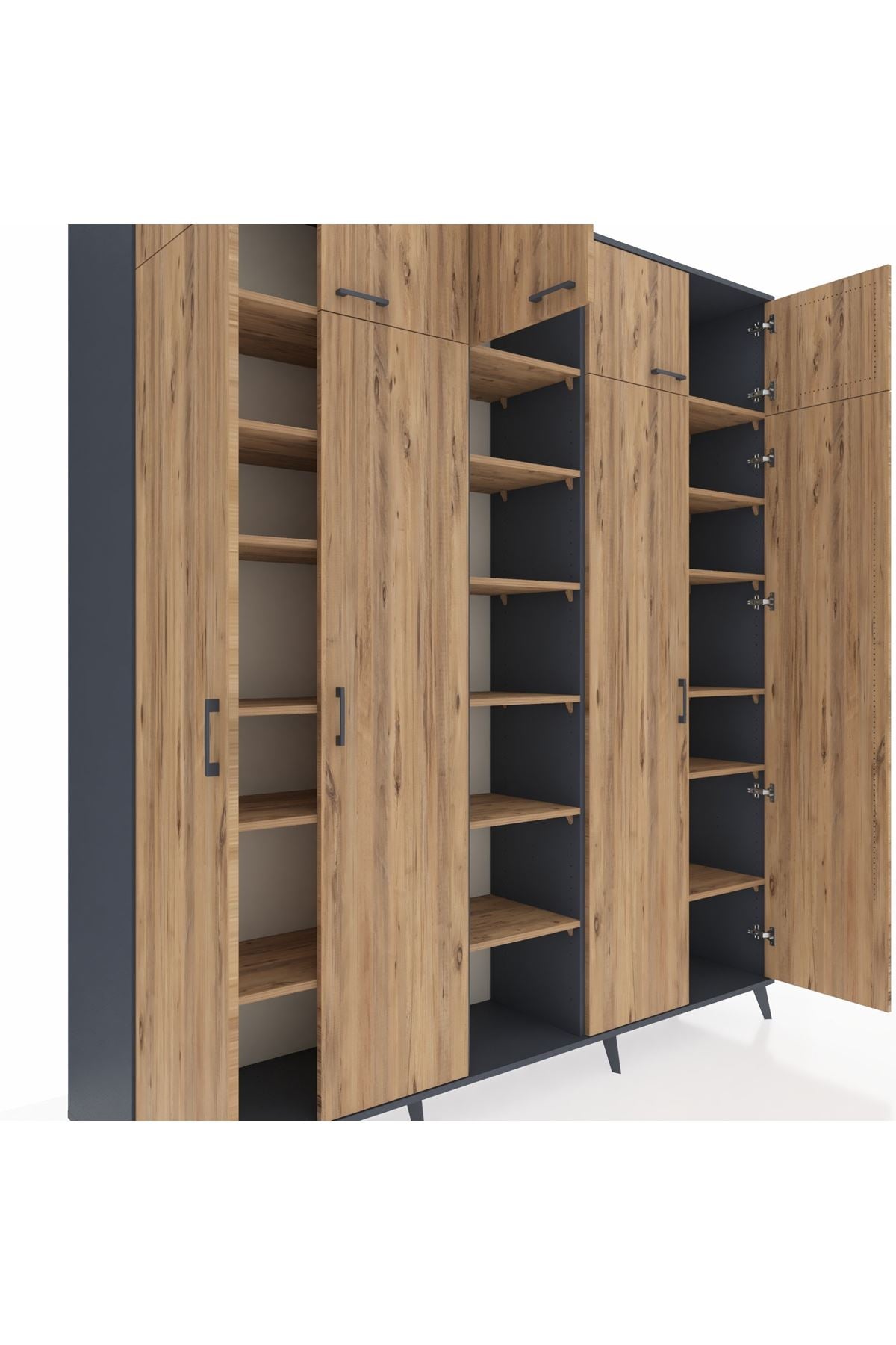 Hyperion Dolap 18 Raflı 9 Kapaklı 220x44x243 Antrasit-Çam/Çam