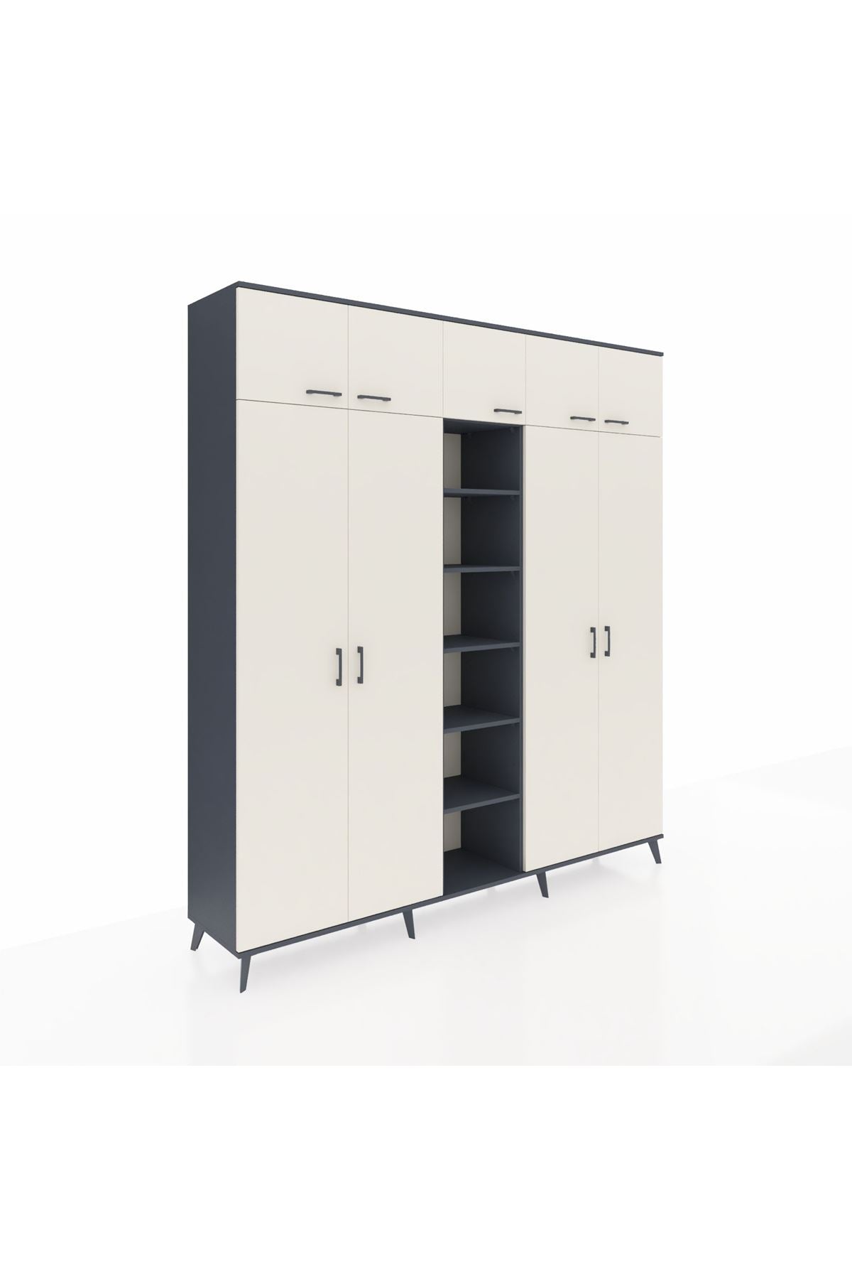 Hyperion Dolap 18 Raflı 9 Kapaklı 220x44x243 Antrasit-Aytaşı/Antrasit