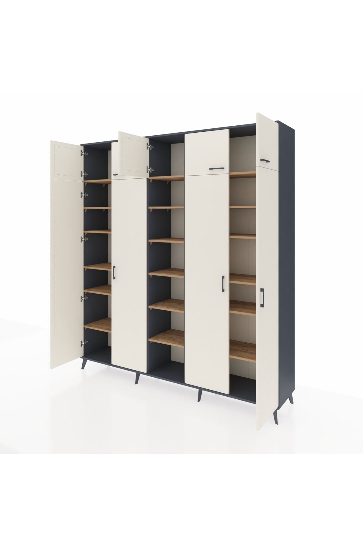 Hyperion Dolap 18 Raflı 9 Kapaklı 220x44x243 Antrasit-Aytaşı/Çam