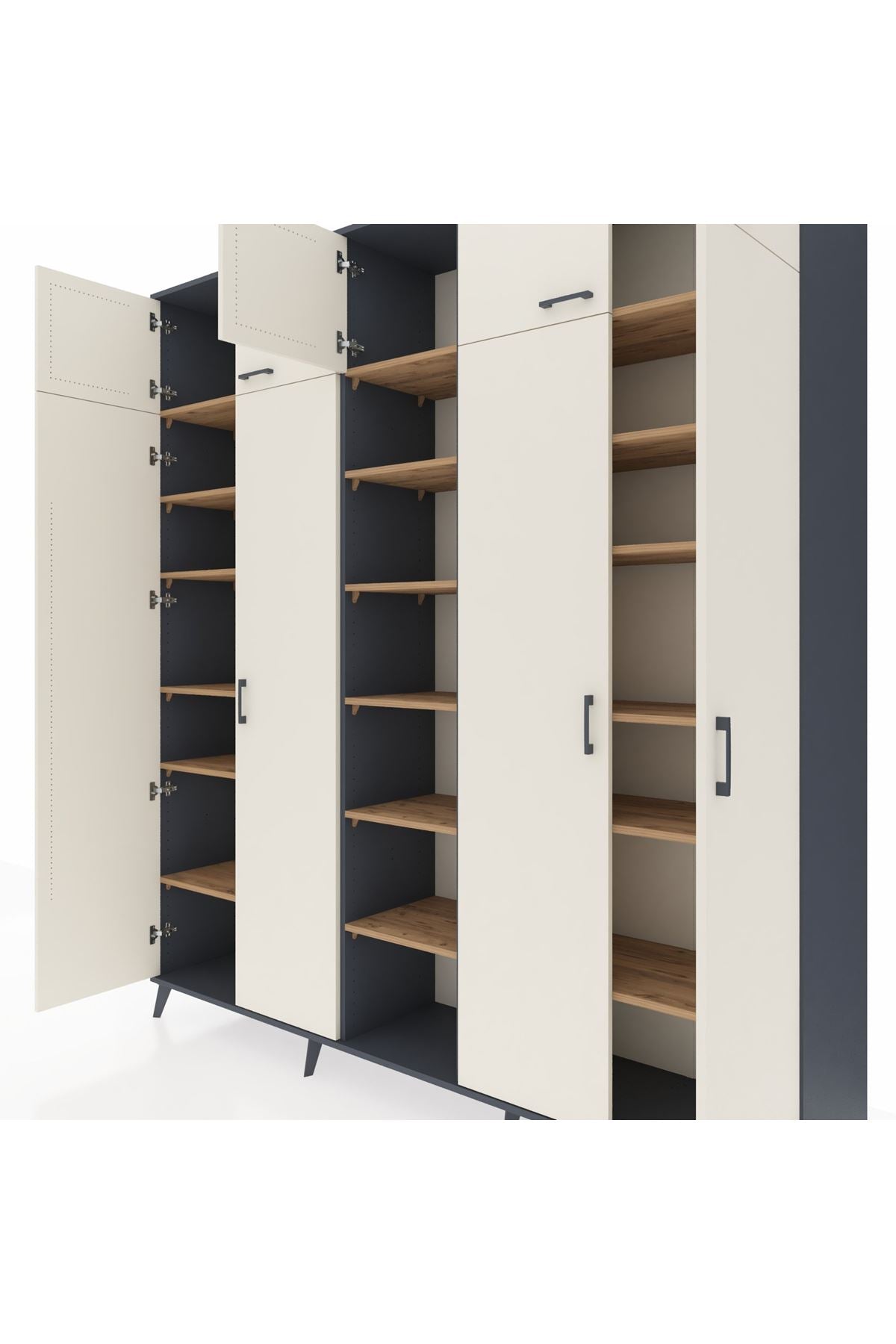 Hyperion Dolap 18 Raflı 9 Kapaklı 220x44x243 Antrasit-Aytaşı/Çam