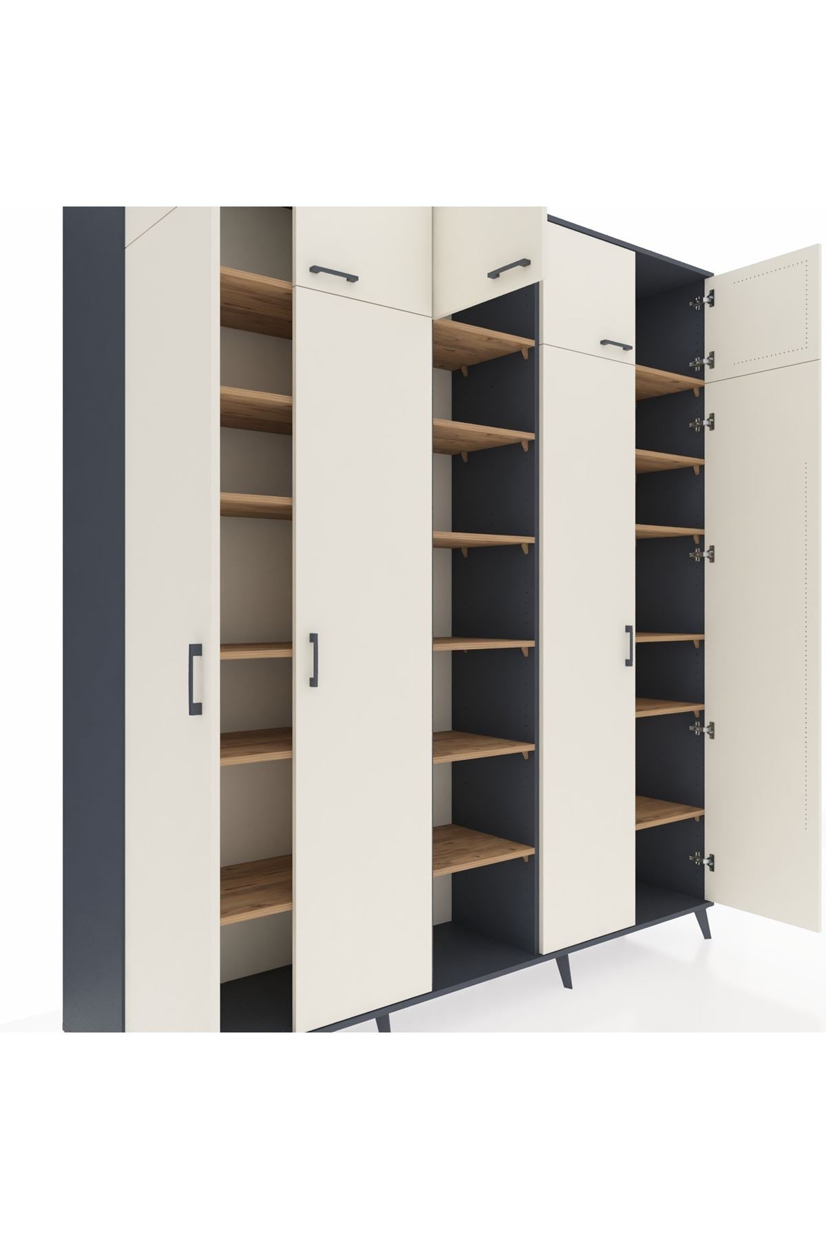 Hyperion Dolap 18 Raflı 9 Kapaklı 220x44x243 Antrasit-Aytaşı/Çam