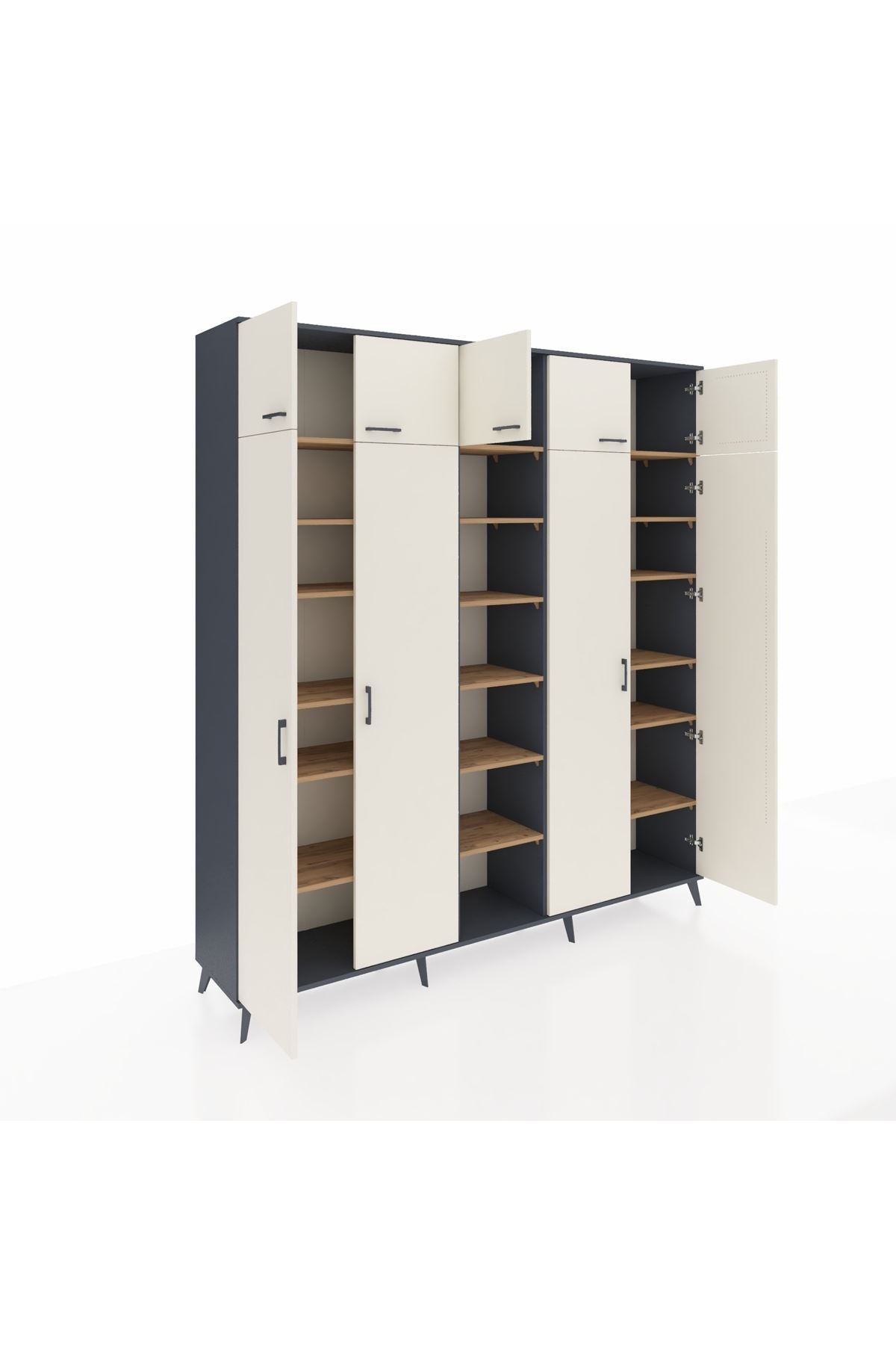 Hyperion Dolap 18 Raflı 9 Kapaklı 220x44x243 Antrasit-Aytaşı/Çam