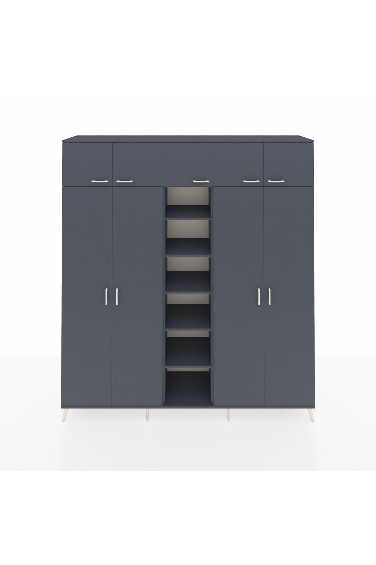 Hyperion Dolap 18 Raflı 9 Kapaklı 220x44x243 Antrasit-Antrasit/Antrasit