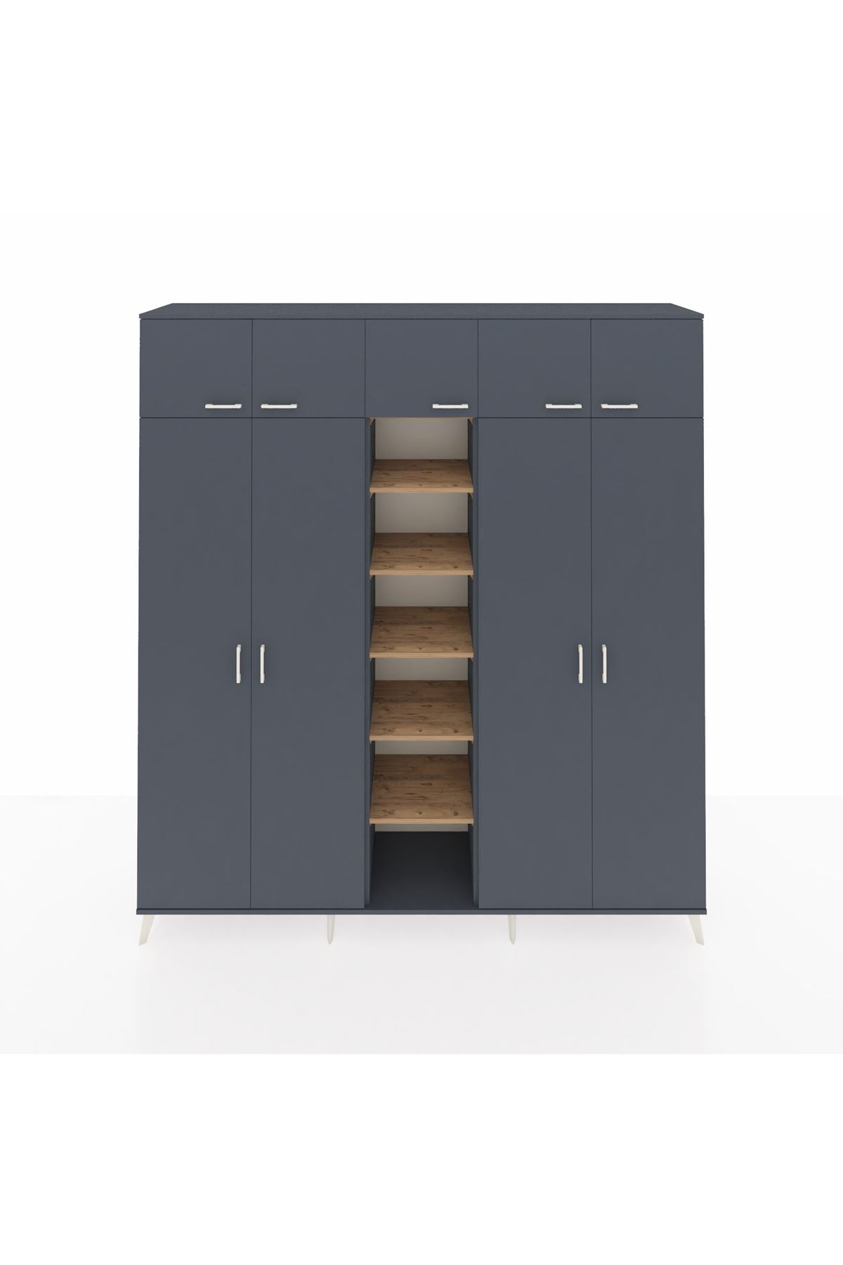 Hyperion Dolap 18 Raflı 9 Kapaklı 220x44x243 Antrasit-Antrasit/Çam