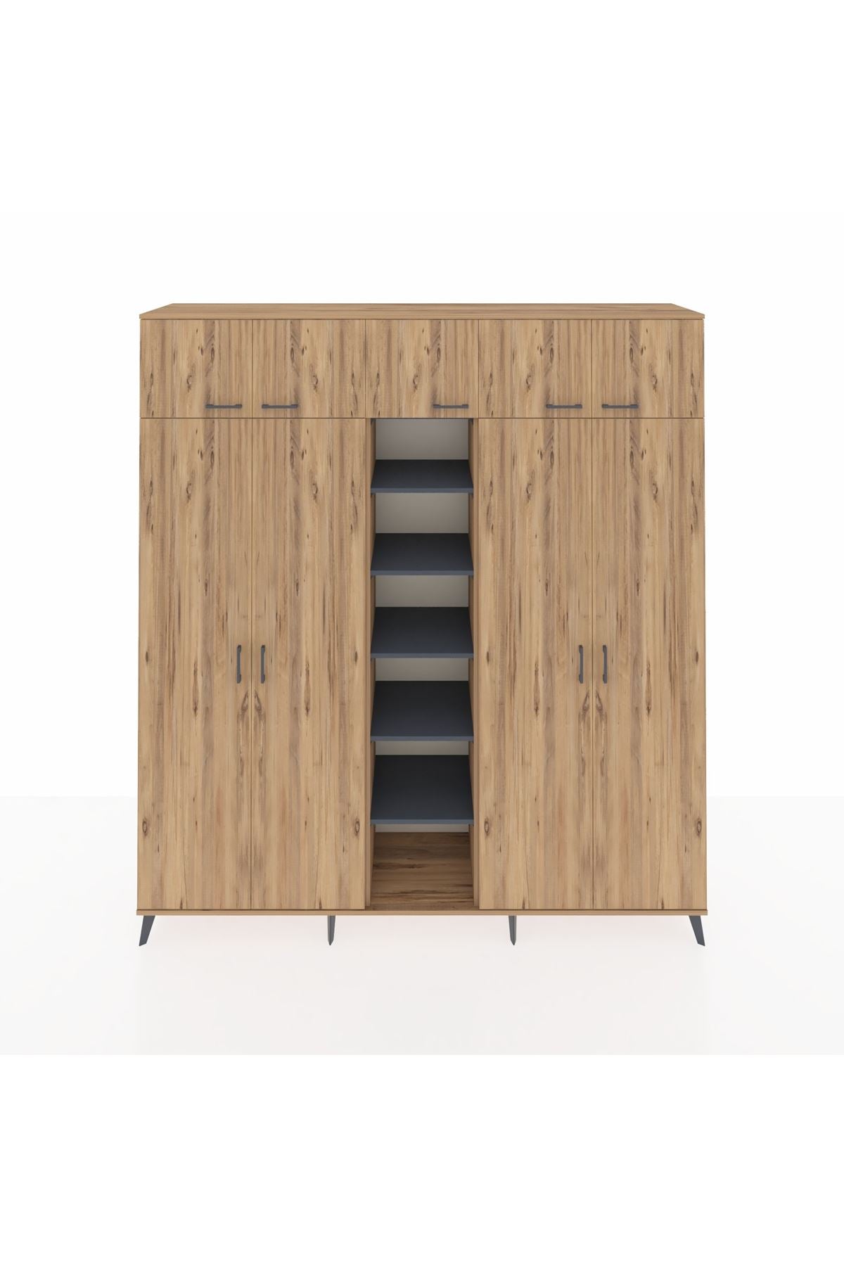 Hyperion Dolap 18 Raflı 9 Kapaklı 220x44x243 Çam-Çam/Antrasit