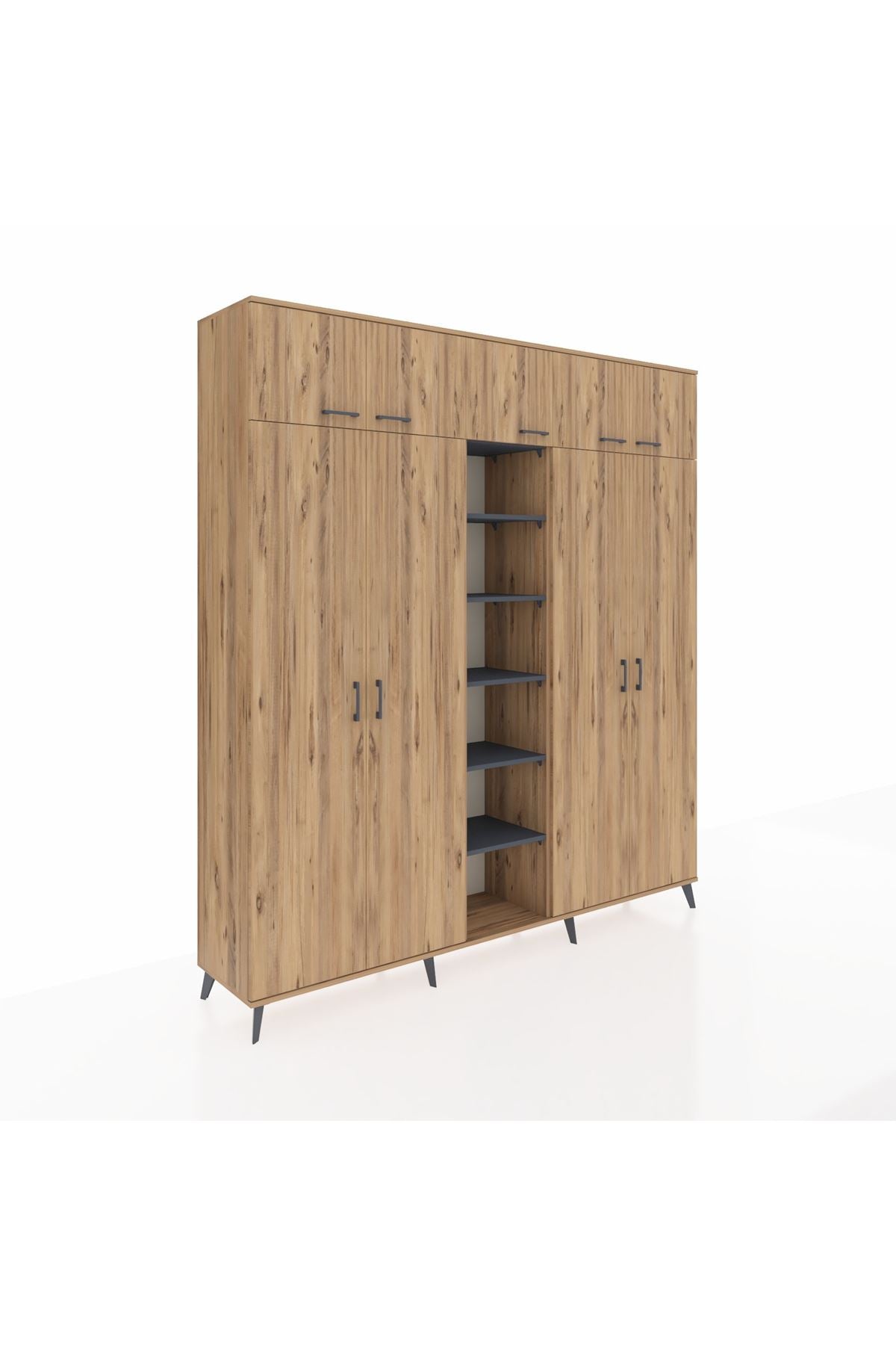 Hyperion Dolap 18 Raflı 9 Kapaklı 220x44x243 Çam-Çam/Antrasit