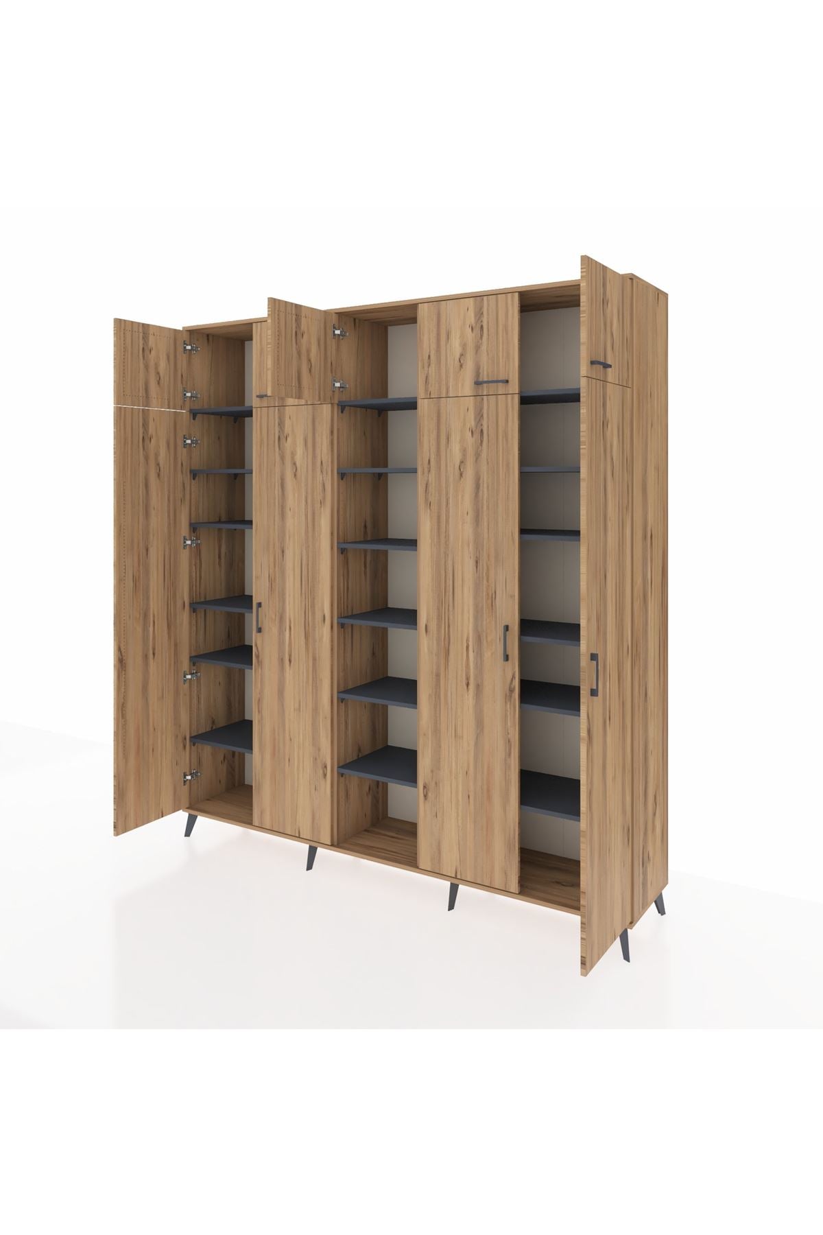 Hyperion Dolap 18 Raflı 9 Kapaklı 220x44x243 Çam-Çam/Antrasit