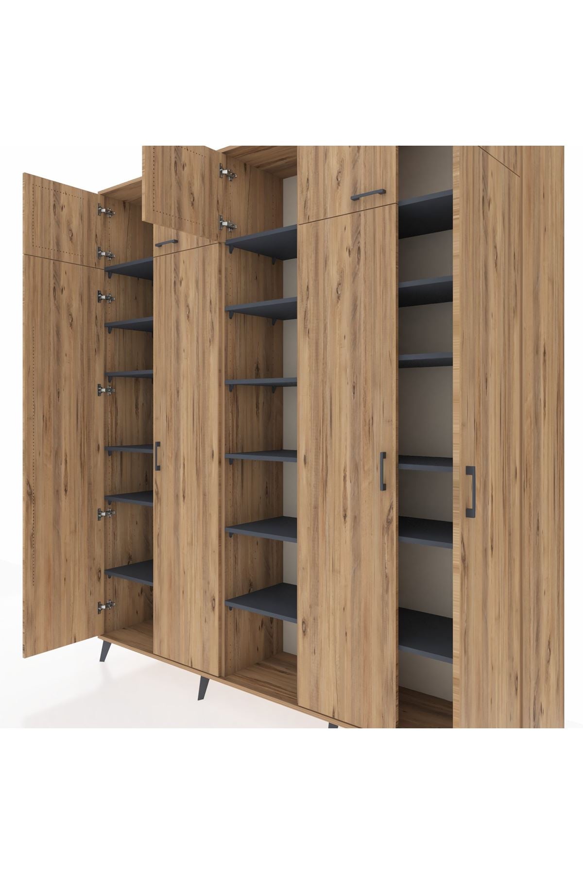 Hyperion Dolap 18 Raflı 9 Kapaklı 220x44x243 Çam-Çam/Antrasit