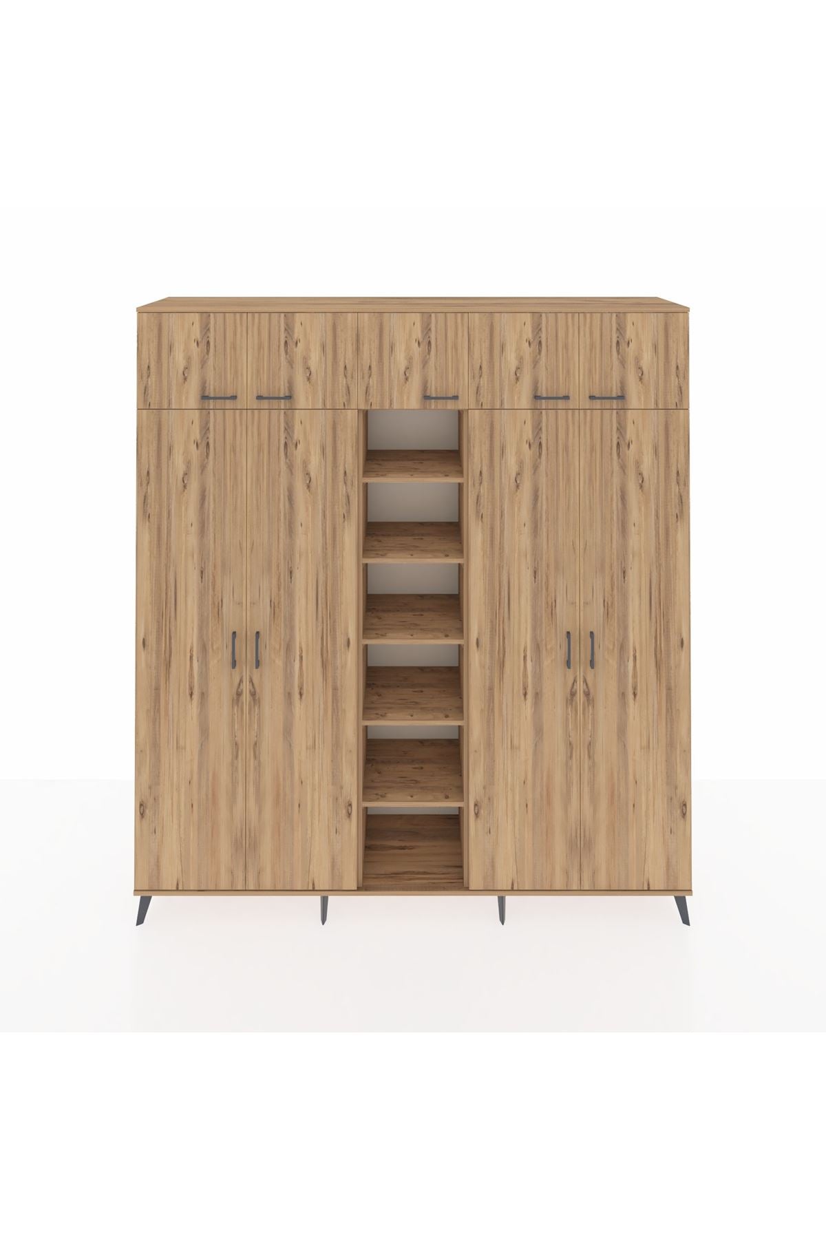 Hyperion Dolap 18 Raflı 9 Kapaklı 220x44x243 Çam-Çam/Çam