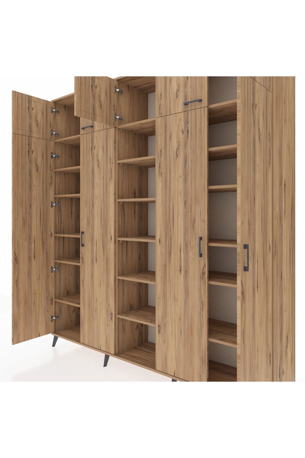 Hyperion Dolap 18 Raflı 9 Kapaklı 220x44x243 Çam-Çam/Çam