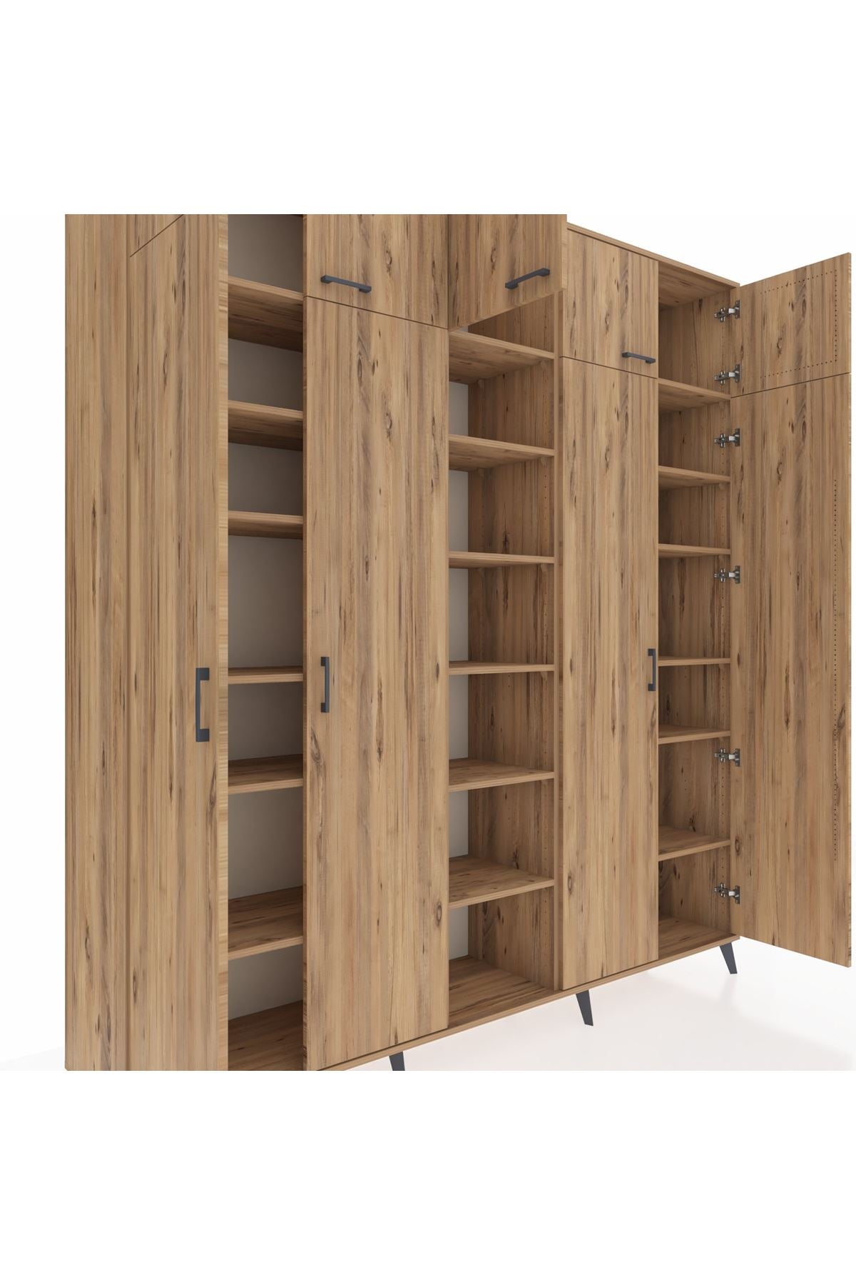 Hyperion Dolap 18 Raflı 9 Kapaklı 220x44x243 Çam-Çam/Çam