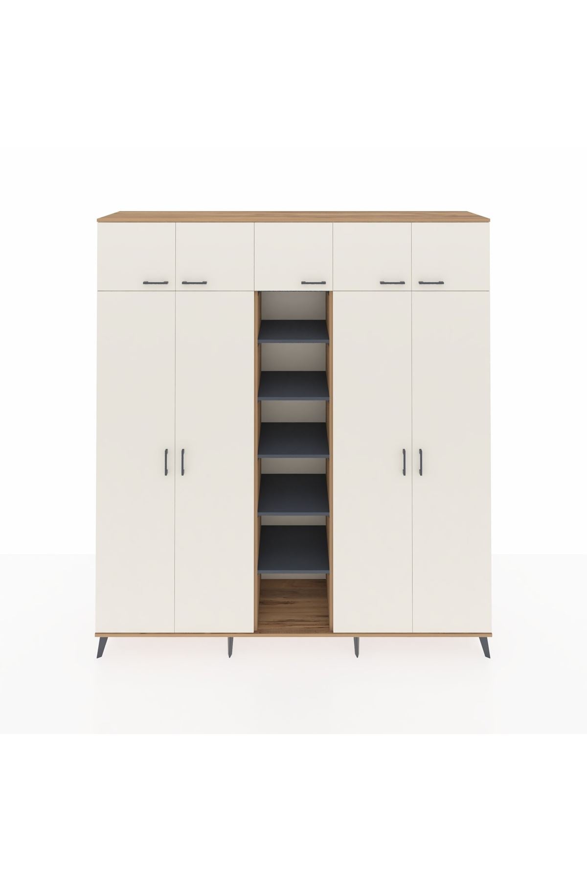 Hyperion Dolap 18 Raflı 9 Kapaklı 220x44x243 Çam-Aytaşı/Antrasit