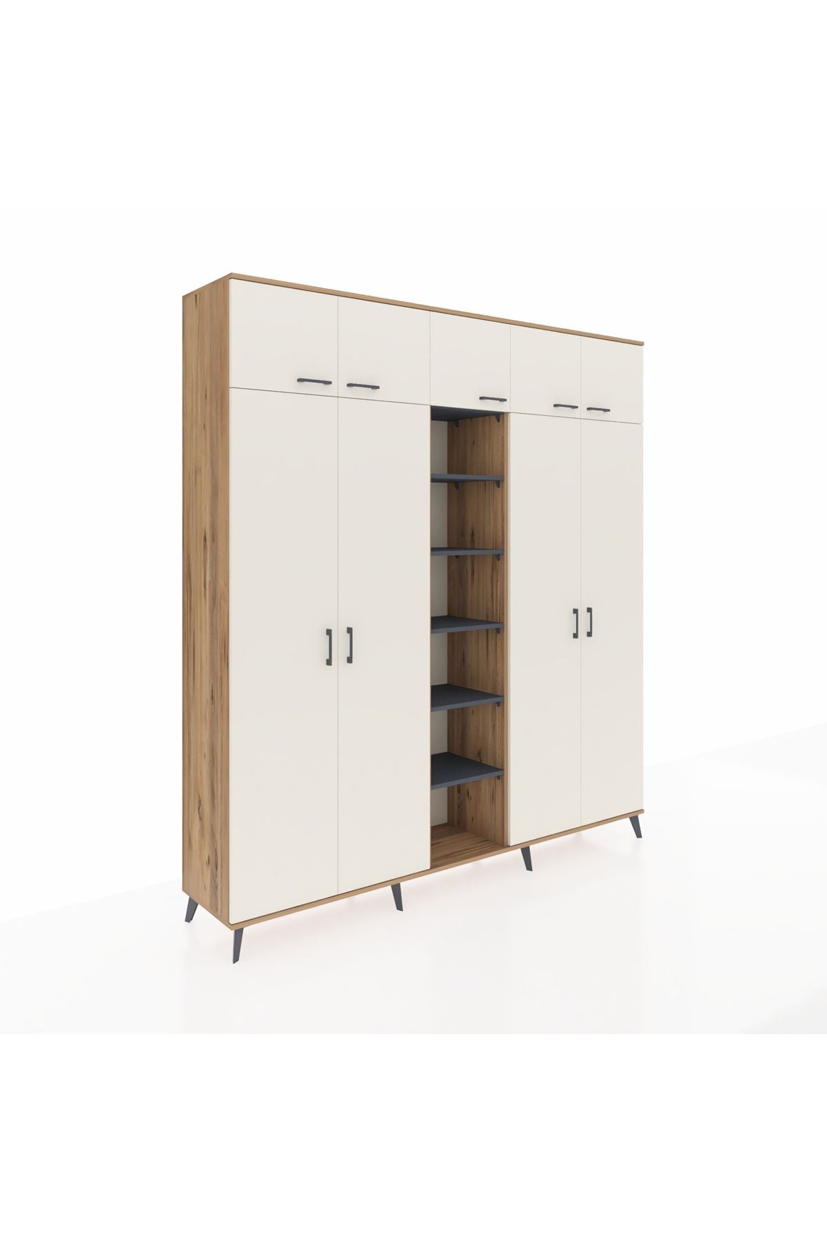 Hyperion Dolap 18 Raflı 9 Kapaklı 220x44x243 Çam-Aytaşı/Antrasit