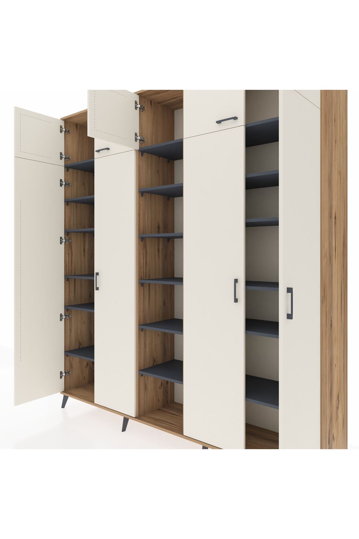 Hyperion Dolap 18 Raflı 9 Kapaklı 220x44x243 Çam-Aytaşı/Antrasit