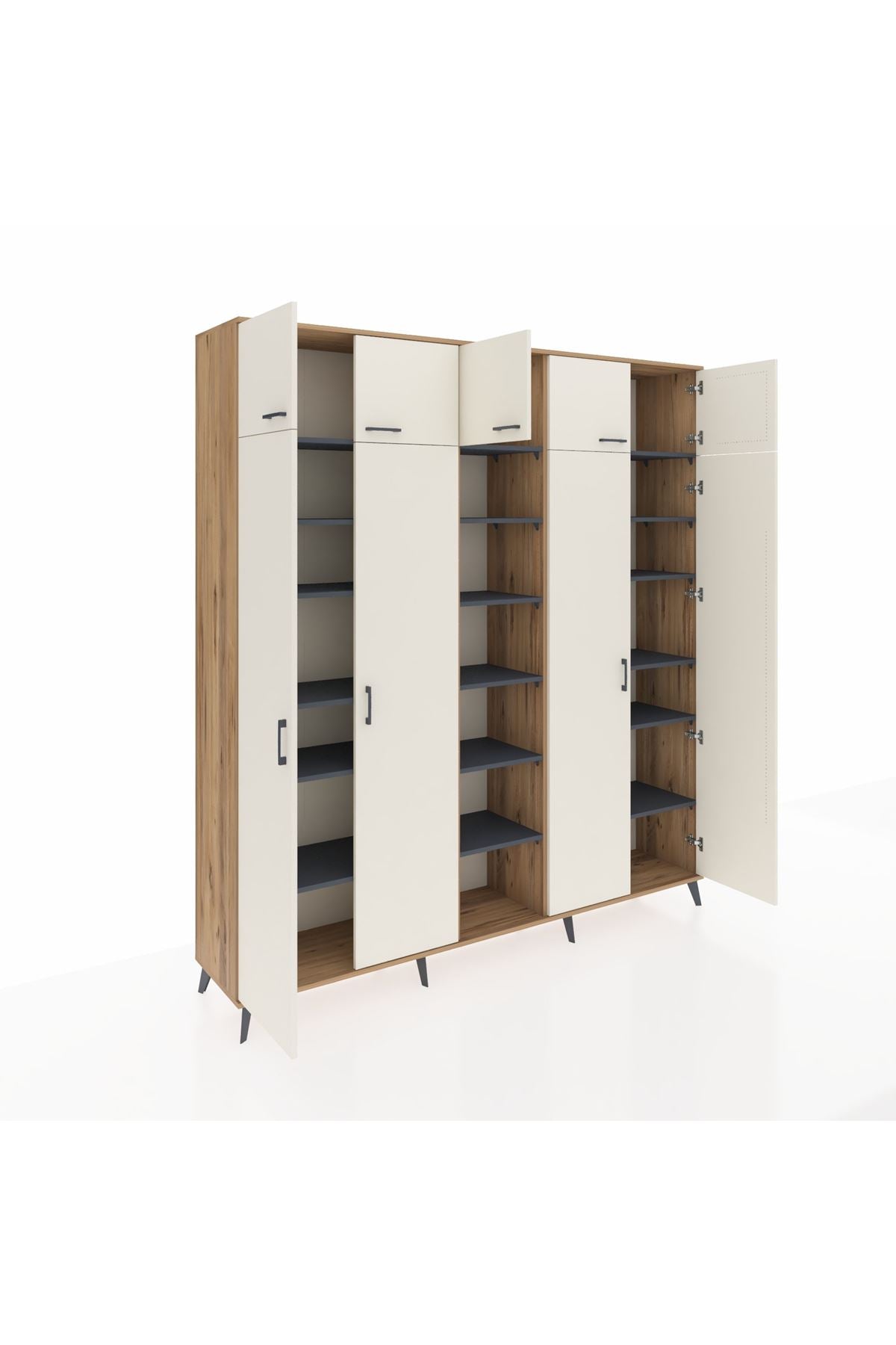 Hyperion Dolap 18 Raflı 9 Kapaklı 220x44x243 Çam-Aytaşı/Antrasit