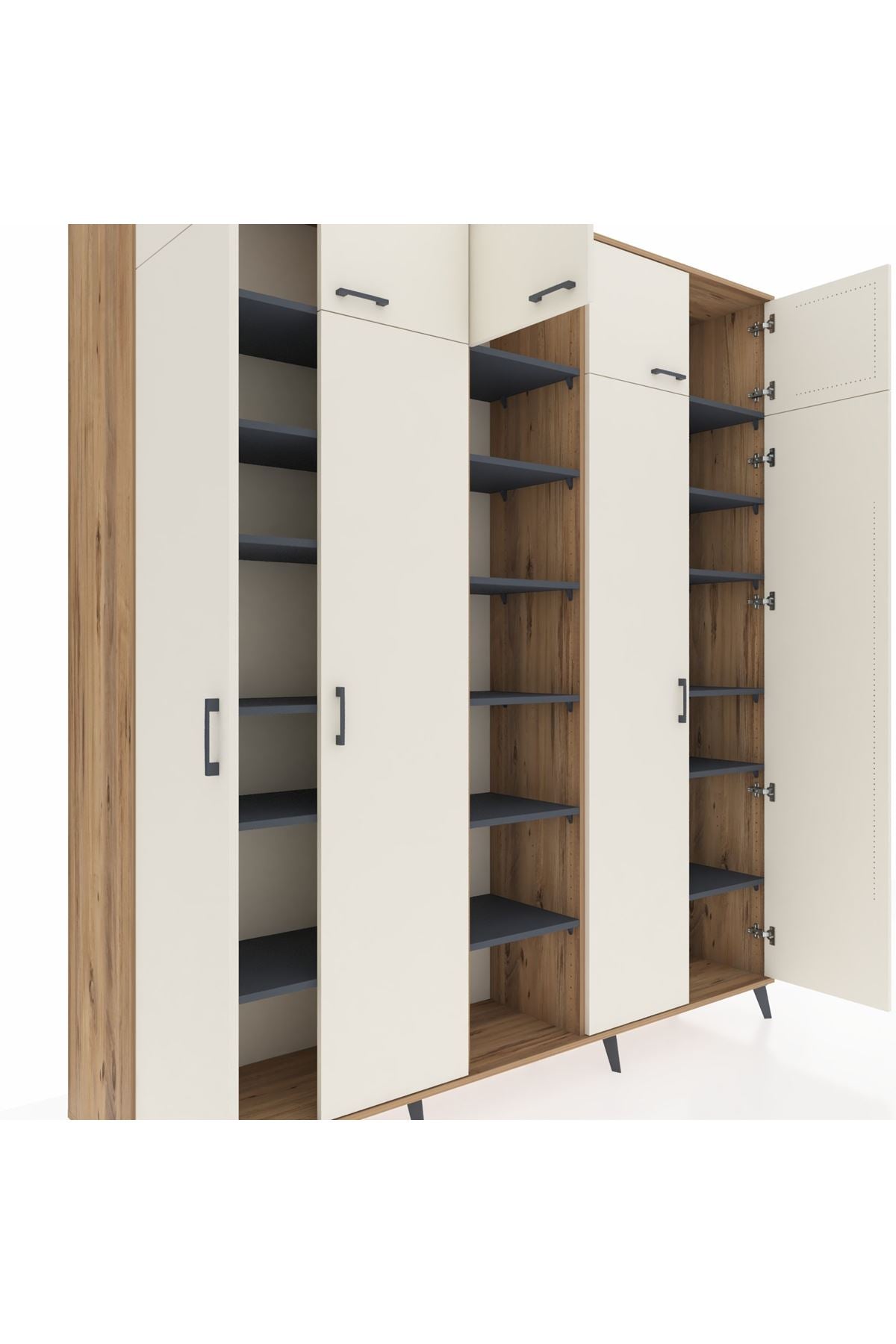 Hyperion Dolap 18 Raflı 9 Kapaklı 220x44x243 Çam-Aytaşı/Antrasit