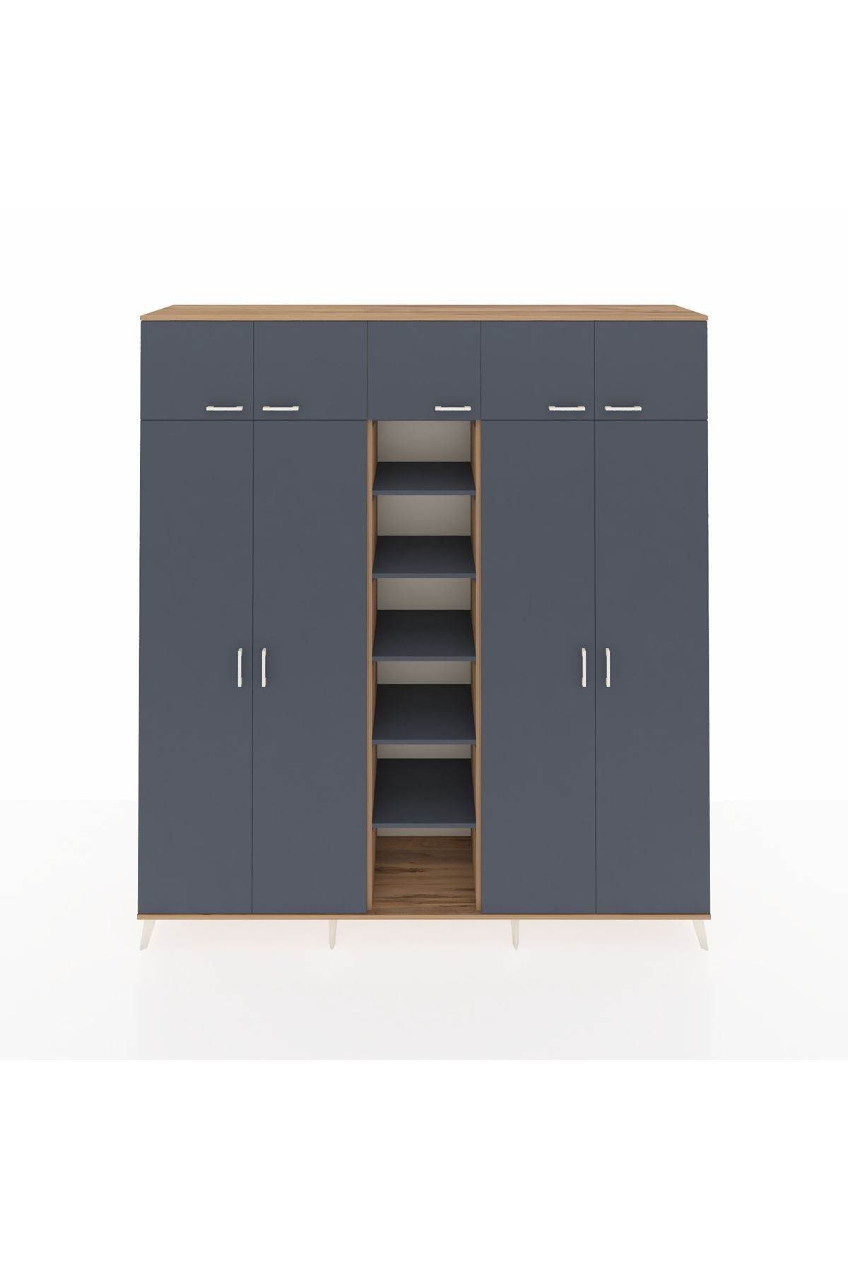 Hyperion Dolap 18 Raflı 9 Kapaklı 220x44x243 Çam-Antrasit/Antrasit