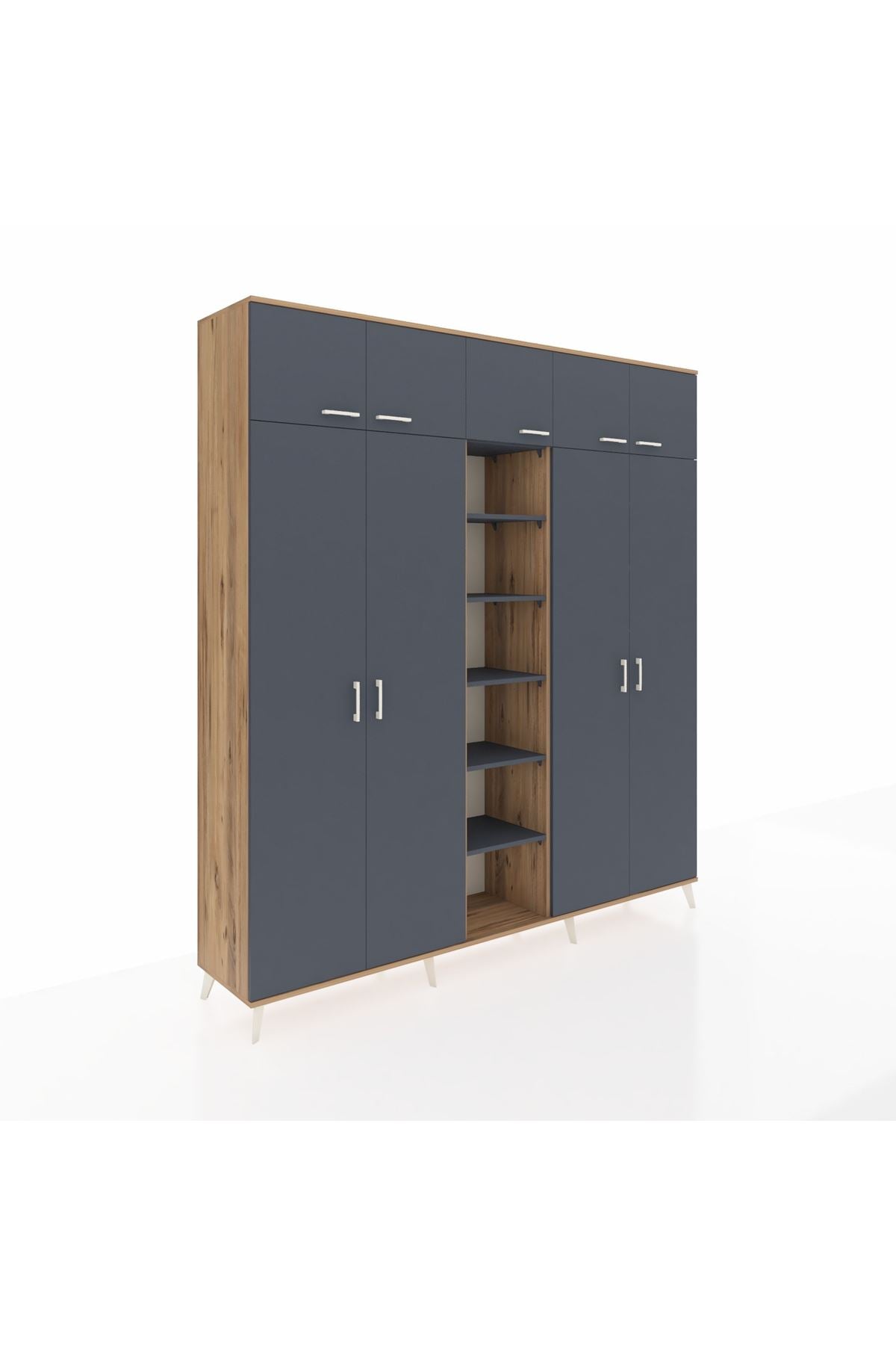 Hyperion Dolap 18 Raflı 9 Kapaklı 220x44x243 Çam-Antrasit/Antrasit